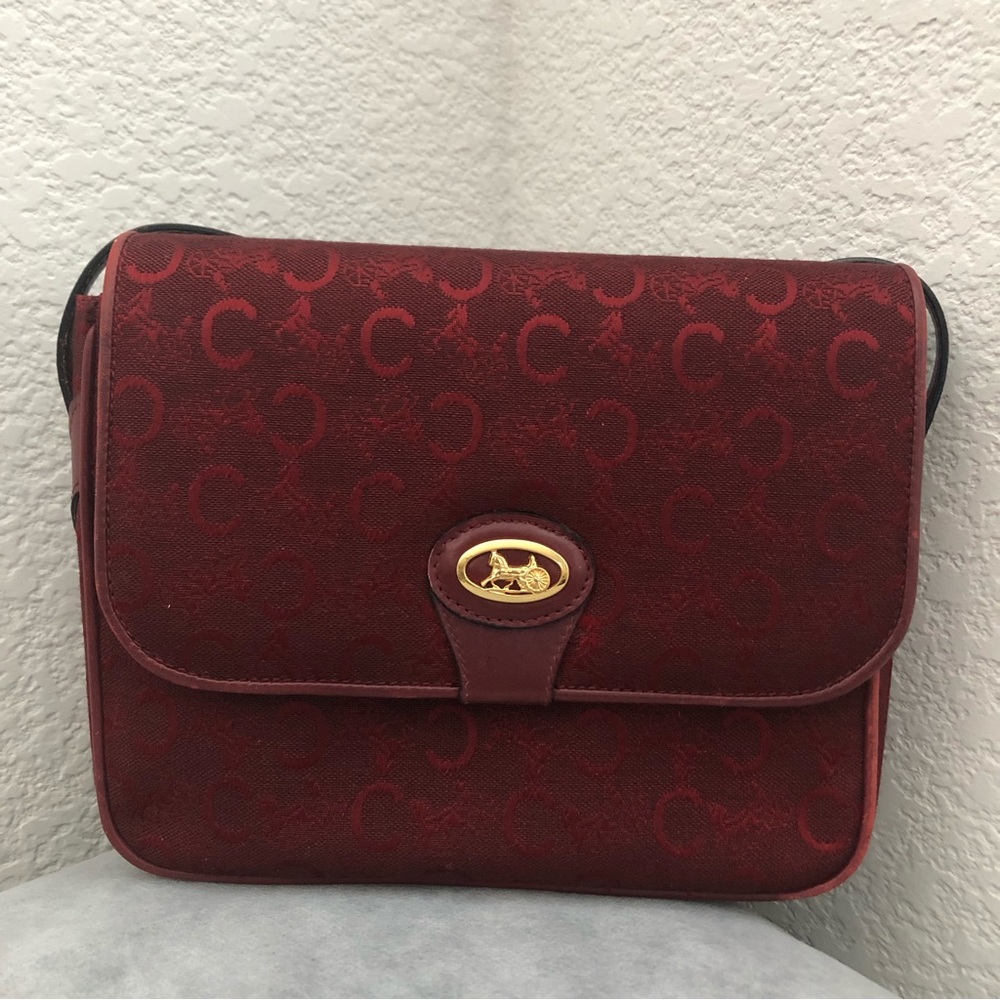 Vintage Celine Shoulder Bag Horse carriage logo box bag burgundy